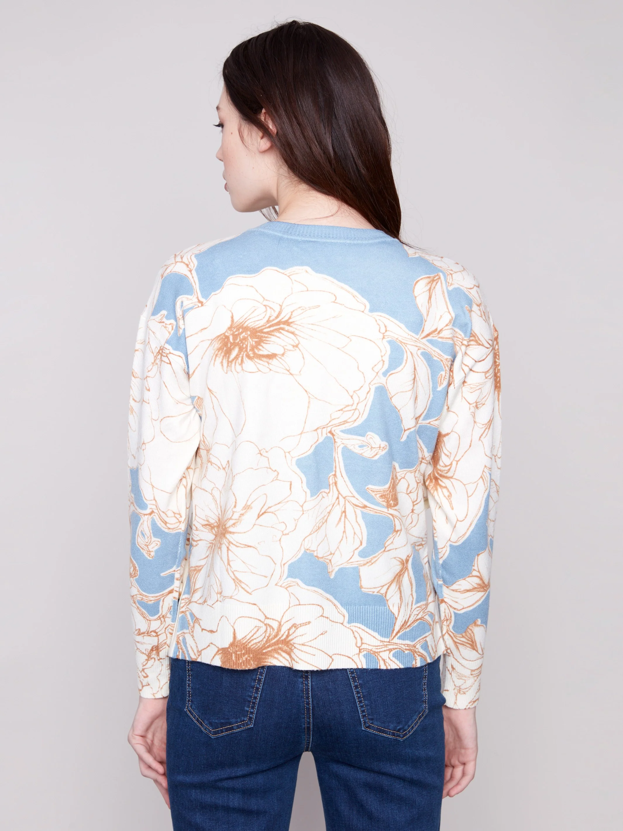 Printed Sweater With Side Buttons - Mist - Image 4
