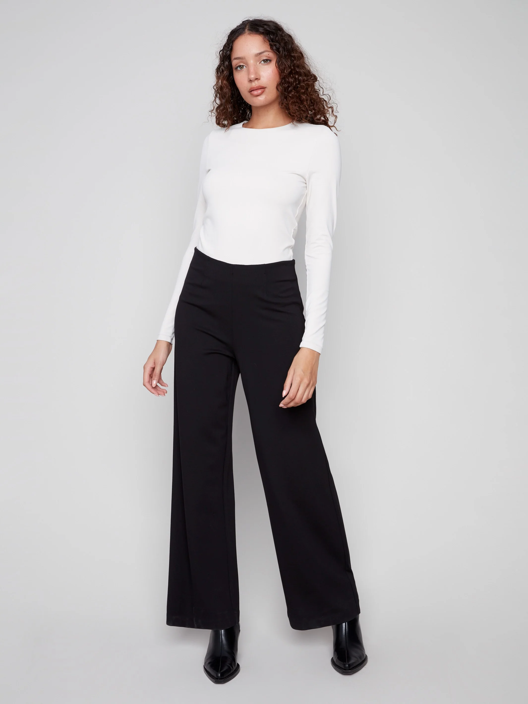 Pull-On Ponte Wide Leg Pants - Black - Image 3