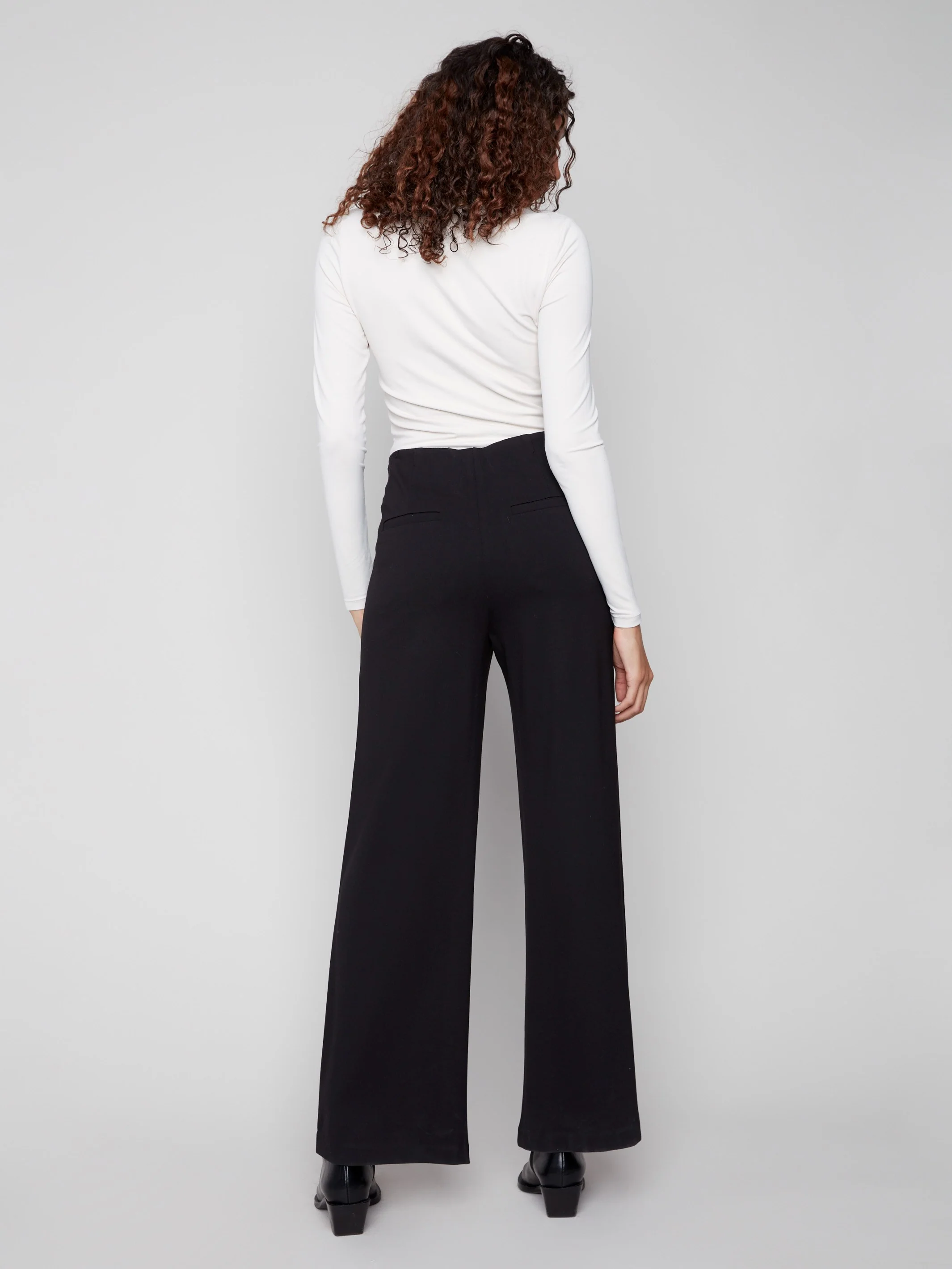 Pull-On Ponte Wide Leg Pants - Black - Image 4