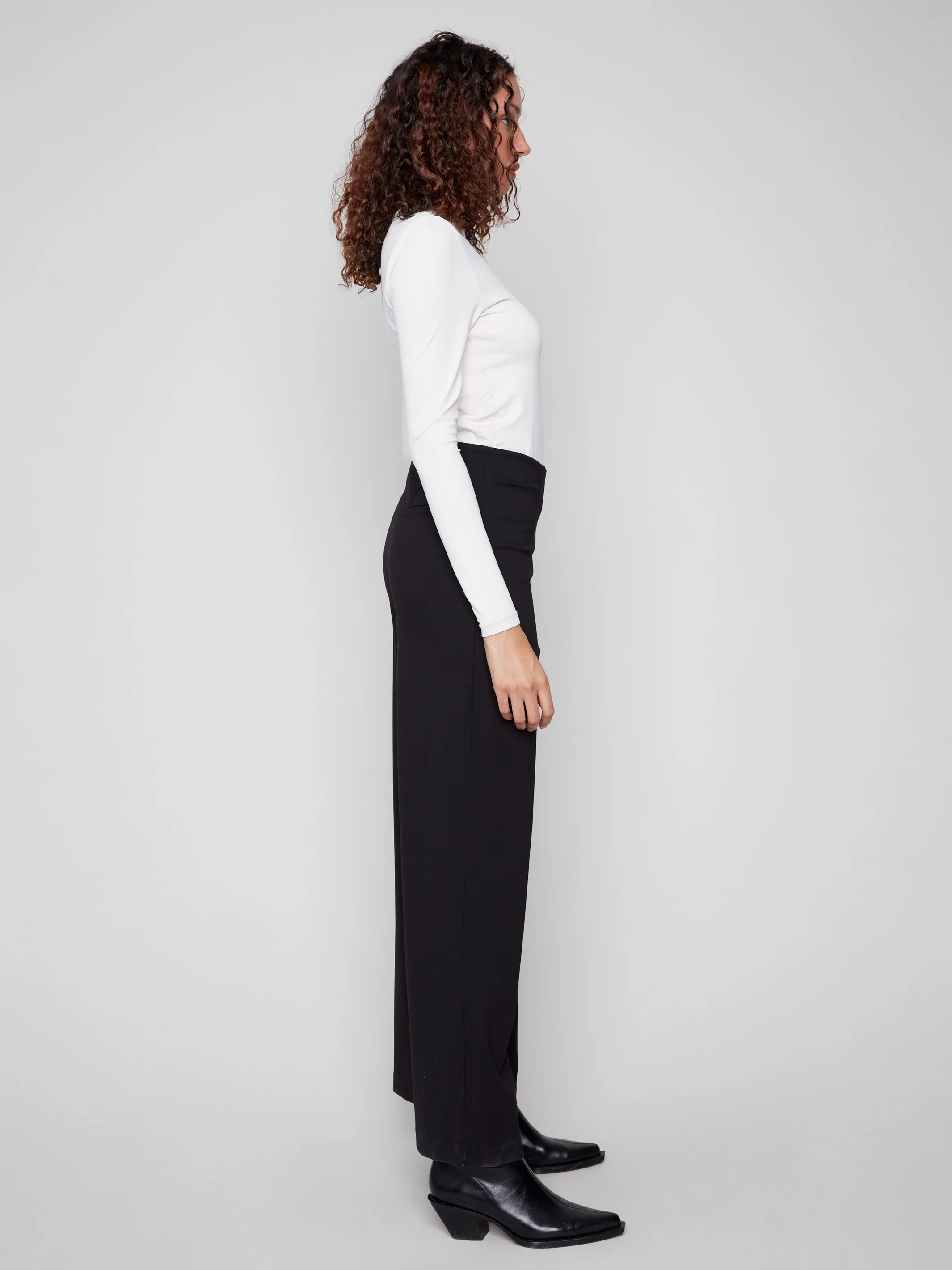 Pull-On Ponte Wide Leg Pants - Black - Image 5