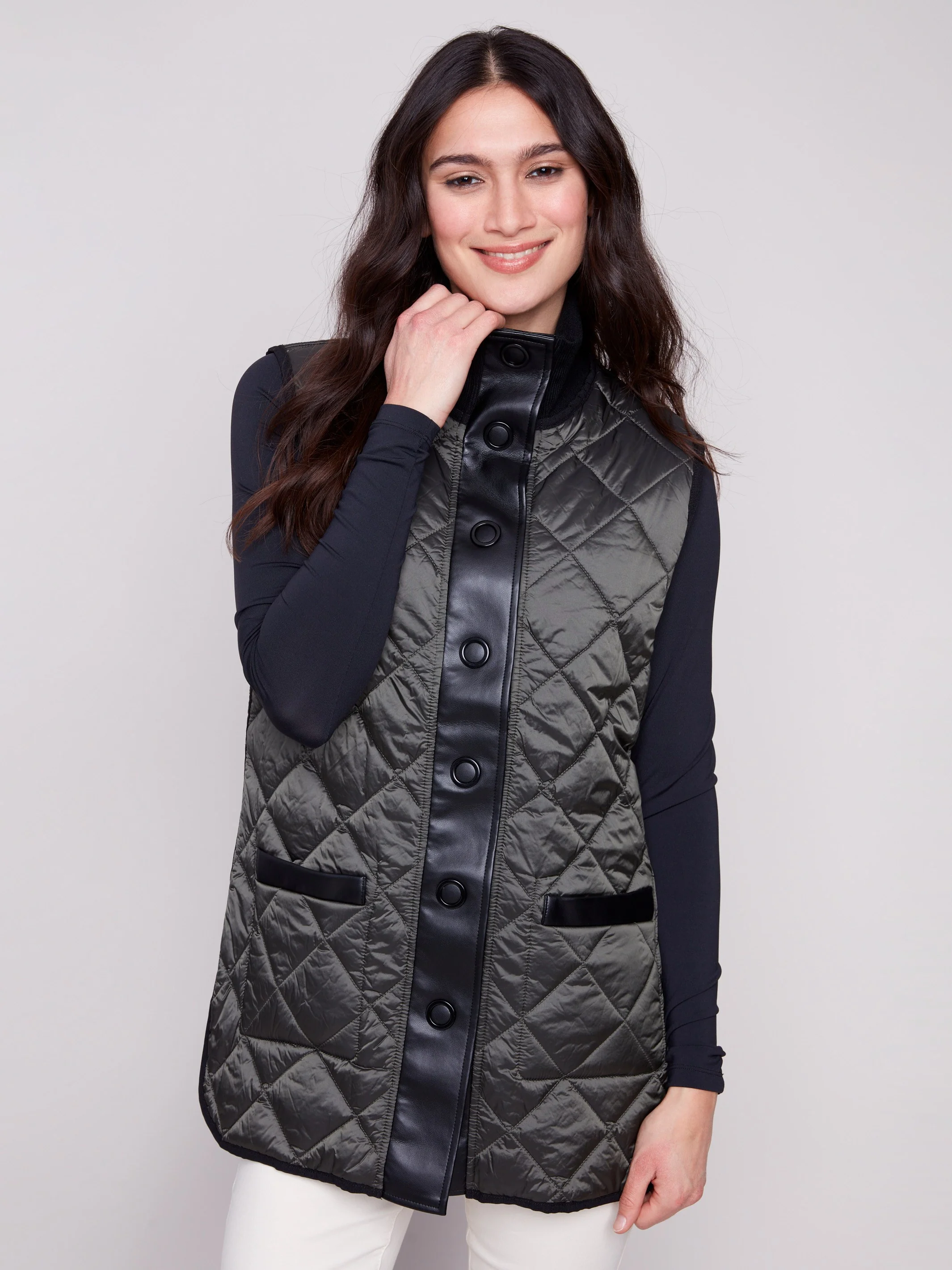 Reversible Button-Front Quilted Vest - Spruce - Image 4