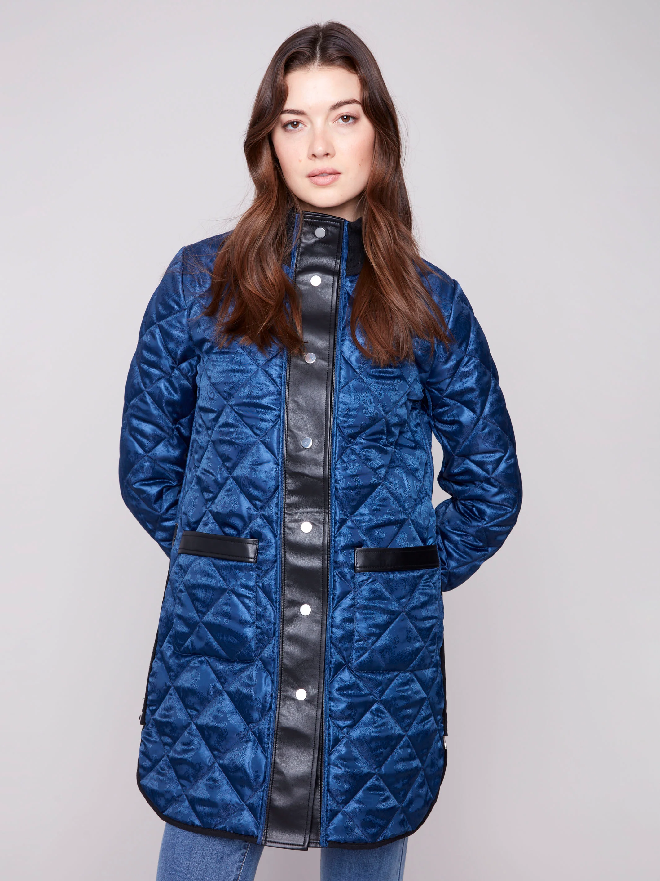 Reversible Long Quilted Puffer Jacket - Navy - Image 10