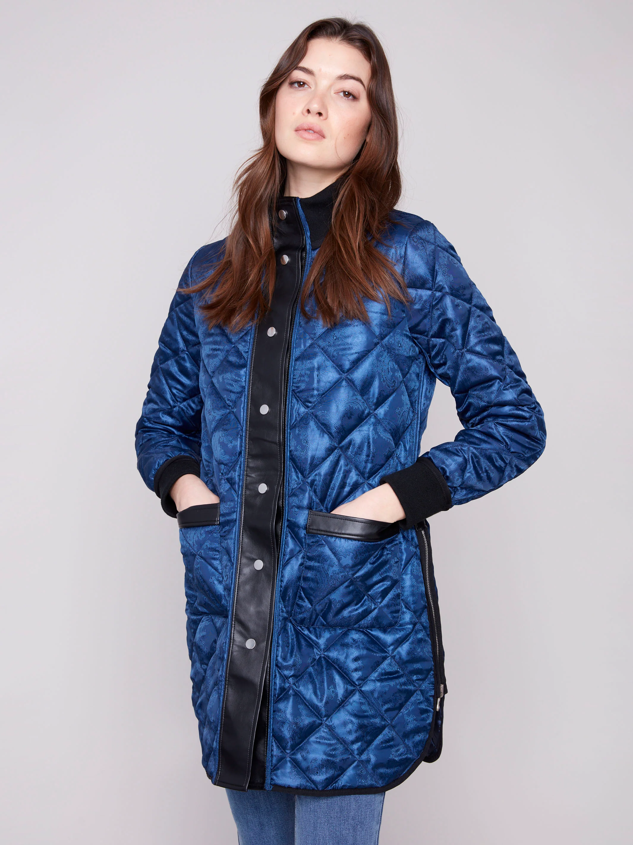 Reversible Long Quilted Puffer Jacket - Navy - Image 11