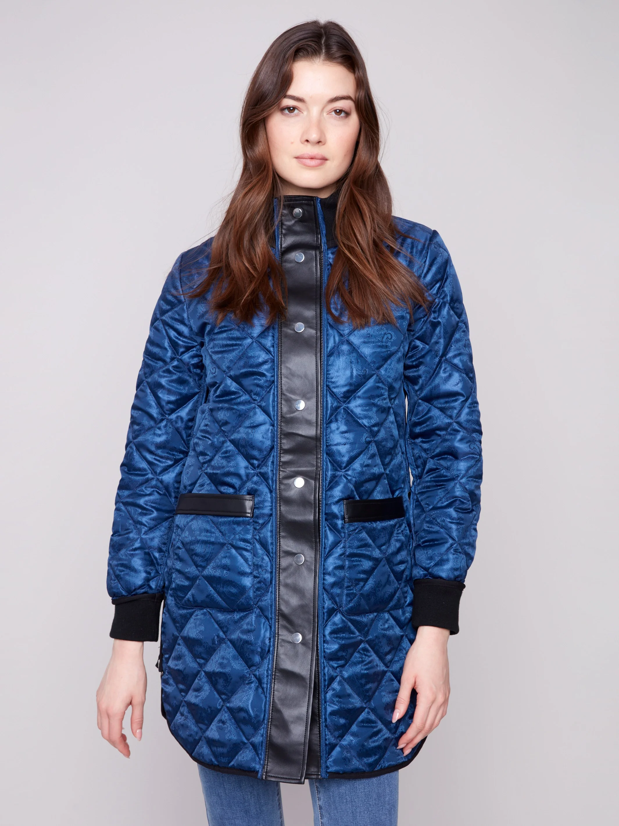 Reversible Long Quilted Puffer Jacket - Navy - Image 4