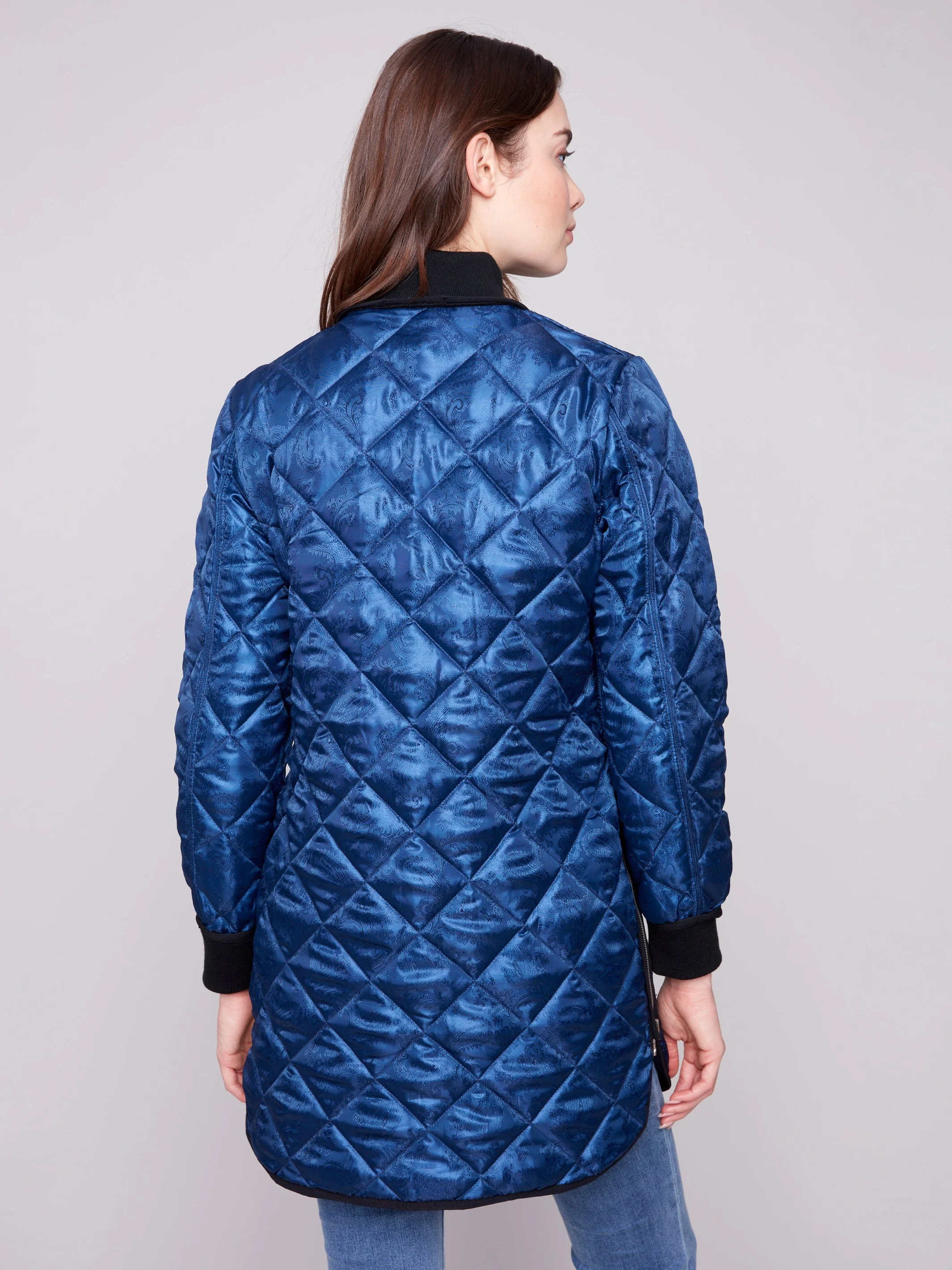 Reversible Long Quilted Puffer Jacket - Navy - Image 6