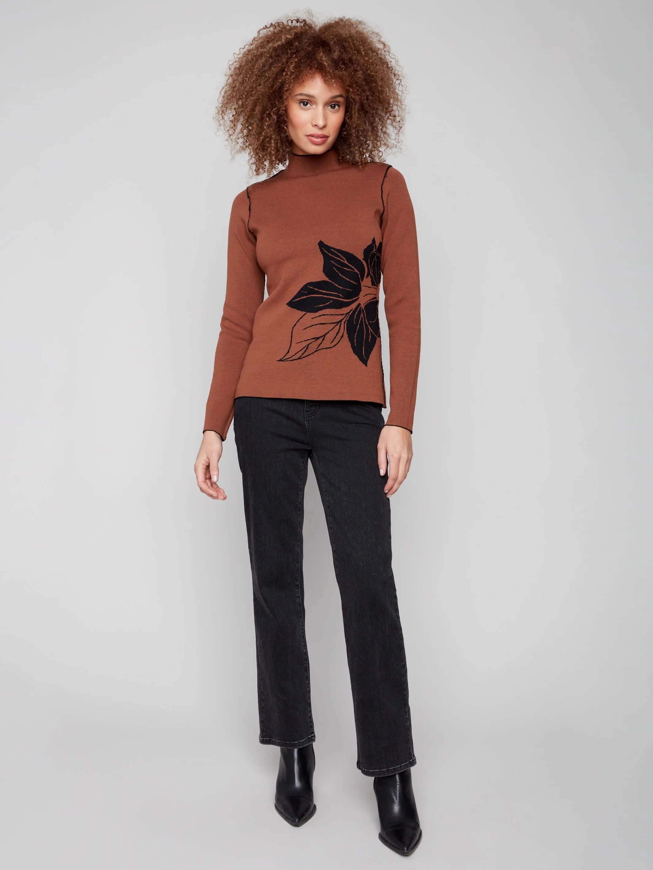 Reversible Mock Neck Sweater - Cacao - Image 3