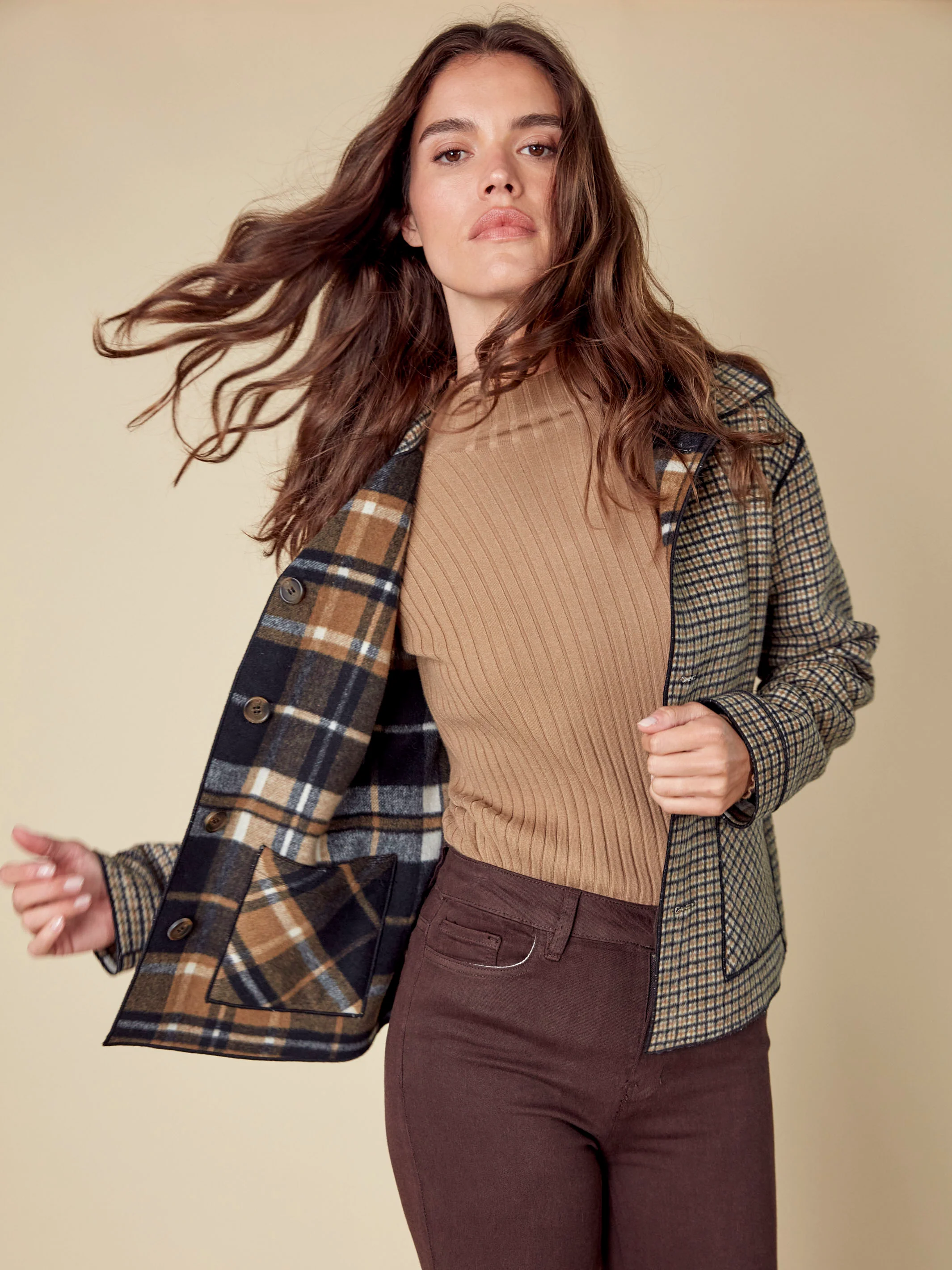 Reversible Plaid Jacket - Cacao - Image 10