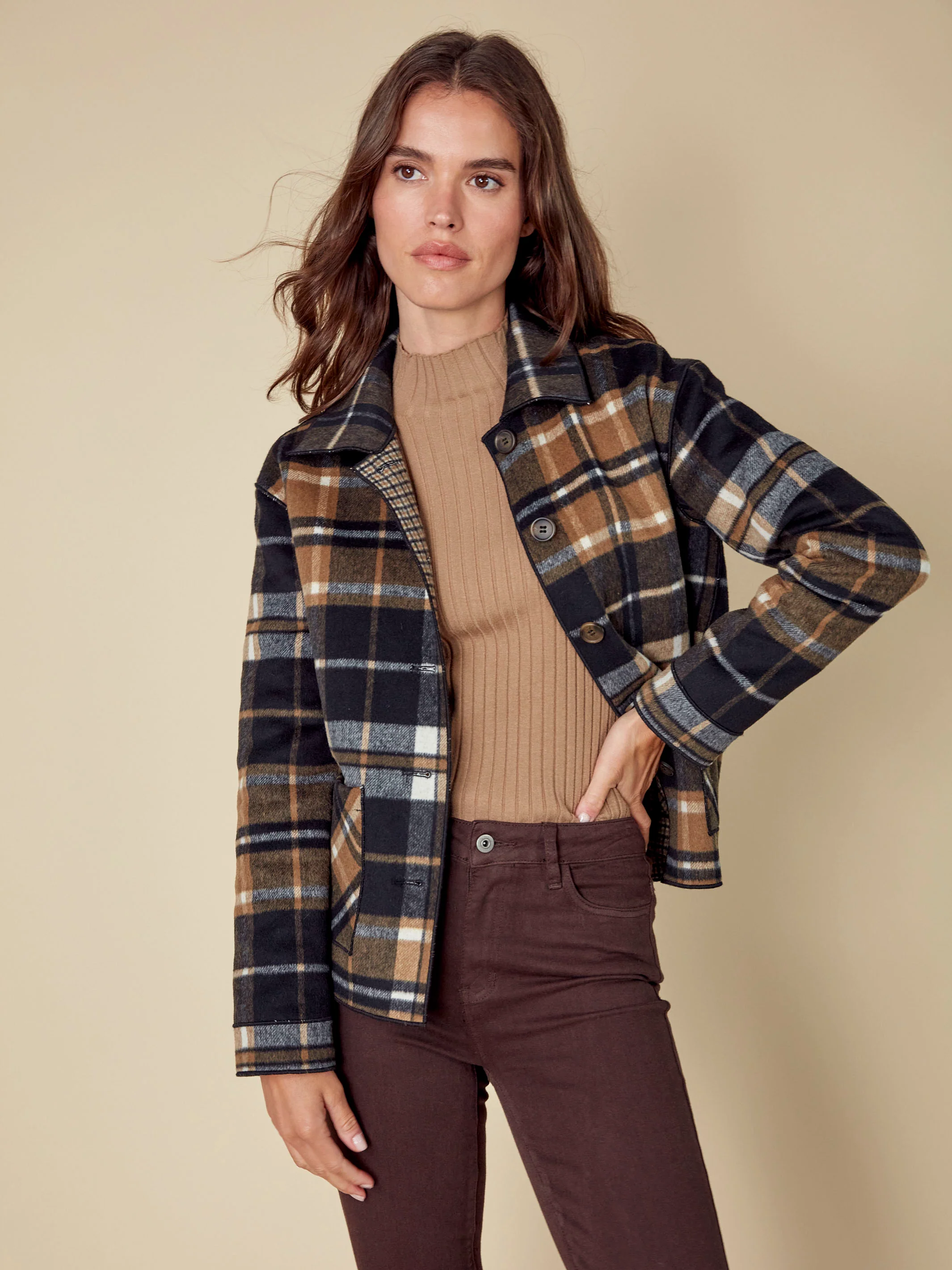 Reversible Plaid Jacket - Cacao - Image 11