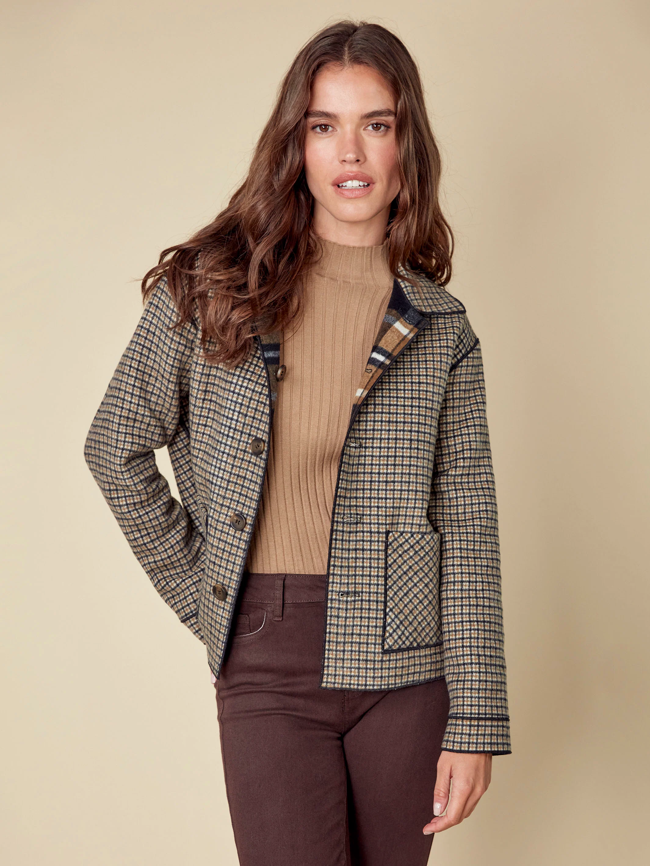 Reversible Plaid Jacket - Cacao - Image 12