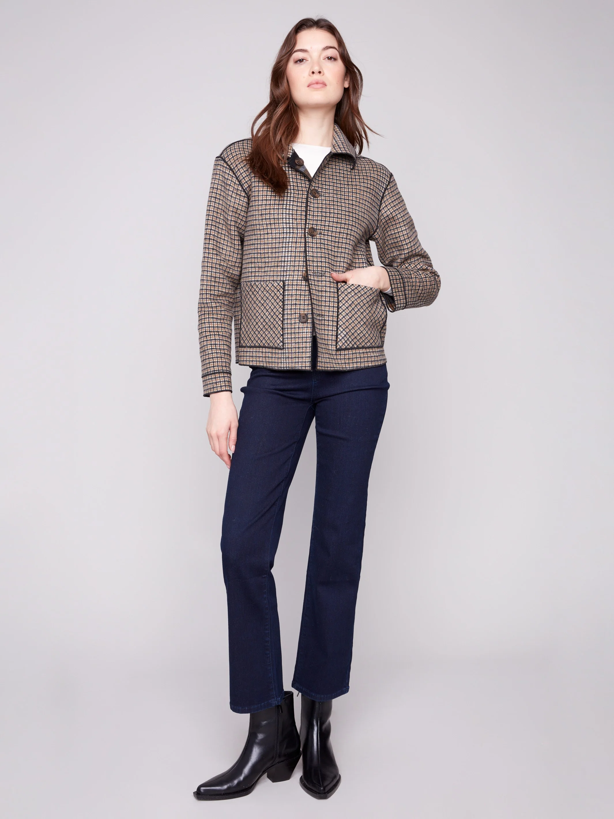 Reversible Plaid Jacket - Cacao - Image 3