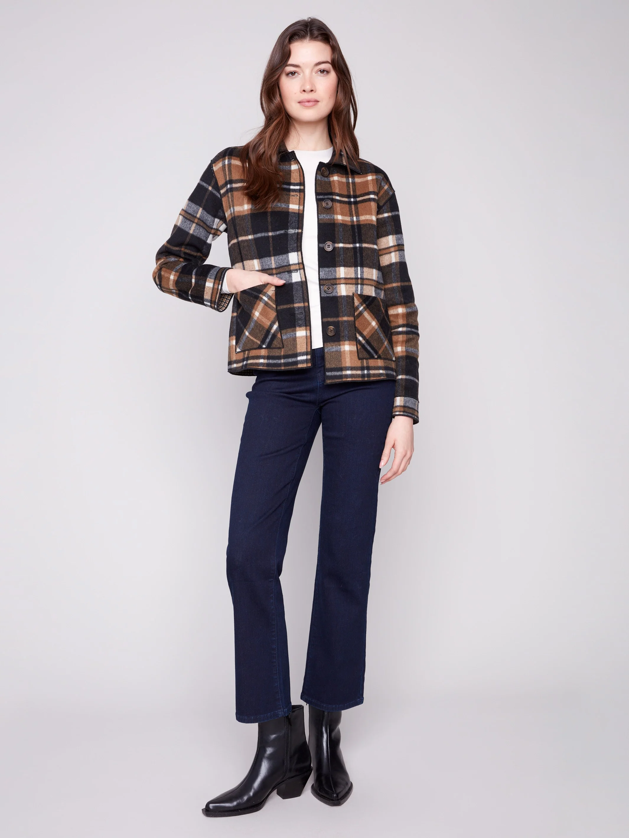 Reversible Plaid Jacket - Cacao - Image 4