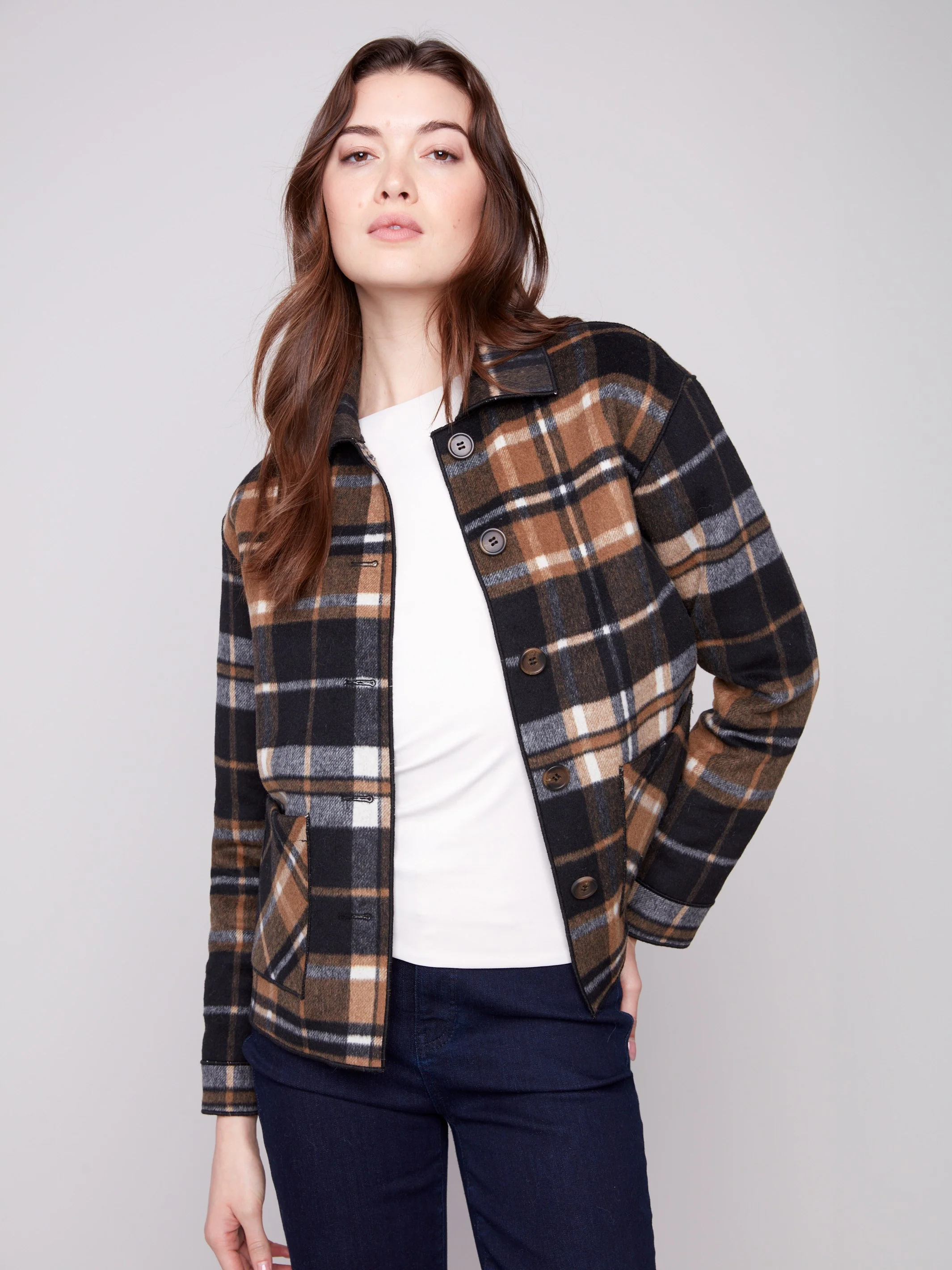 Reversible Plaid Jacket - Cacao - Image 5
