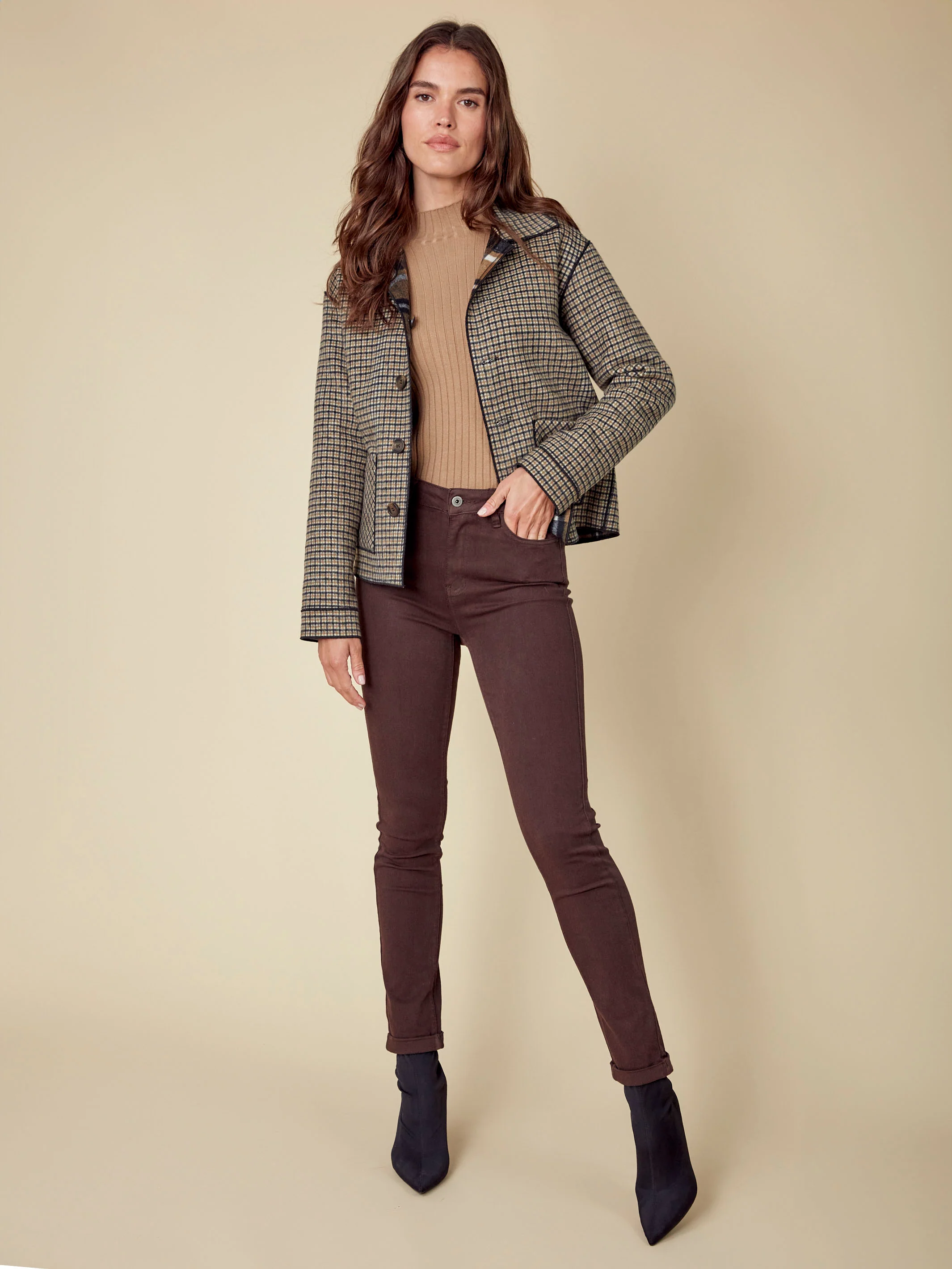 Reversible Plaid Jacket - Cacao - Image 9