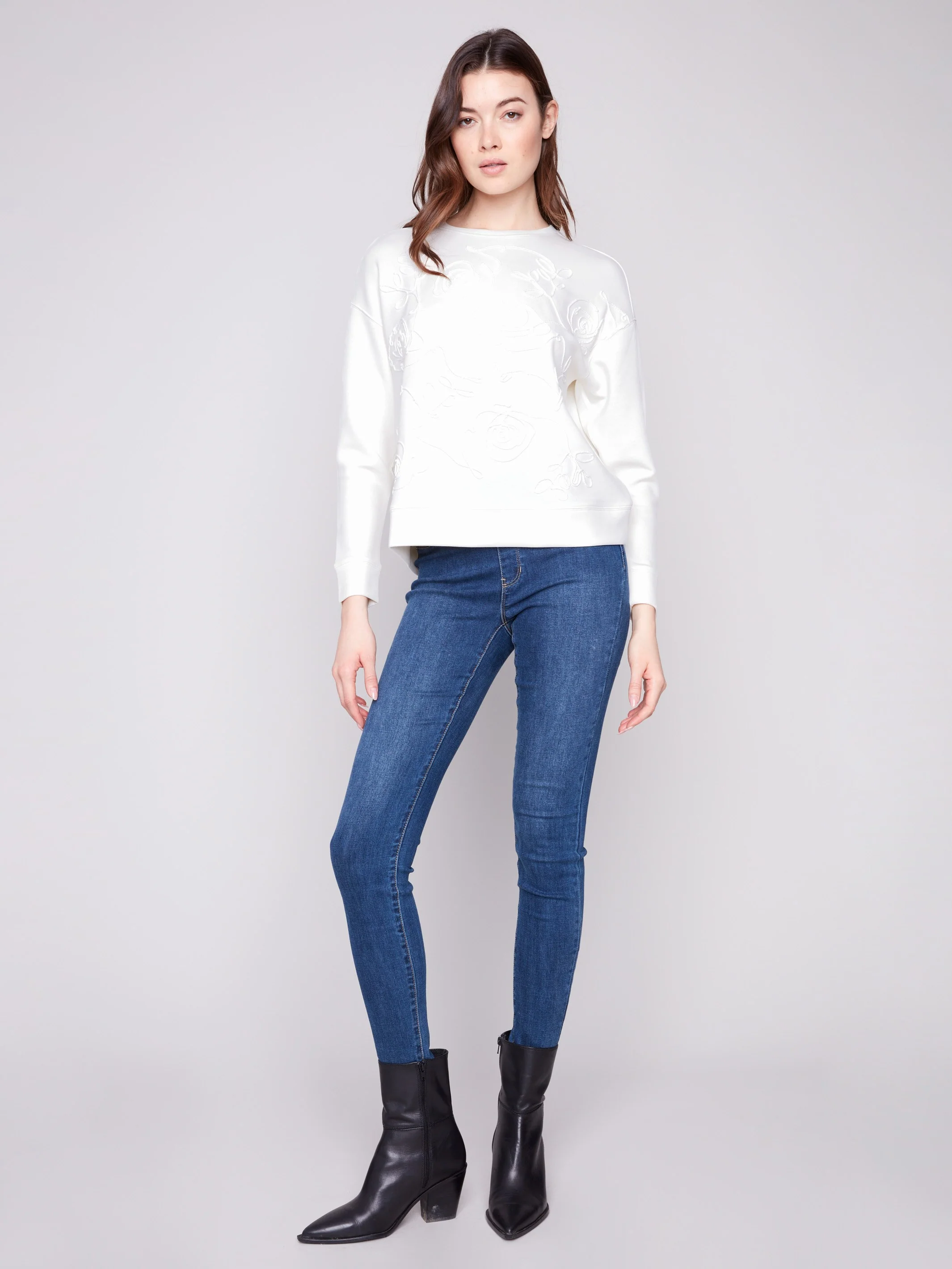Scuba Knit Top with Soutache Detail - Ecru - Image 3