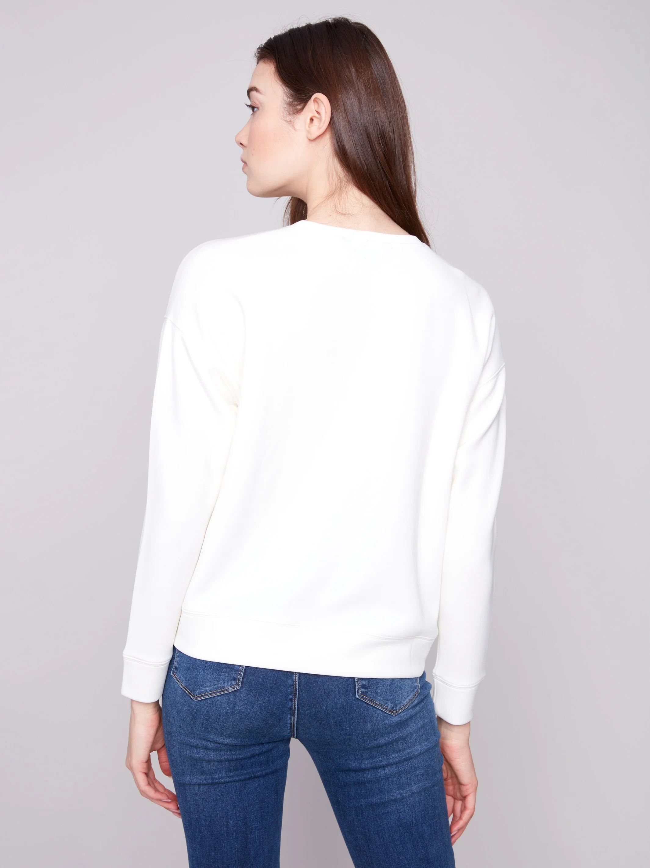 Scuba Knit Top with Soutache Detail - Ecru - Image 5