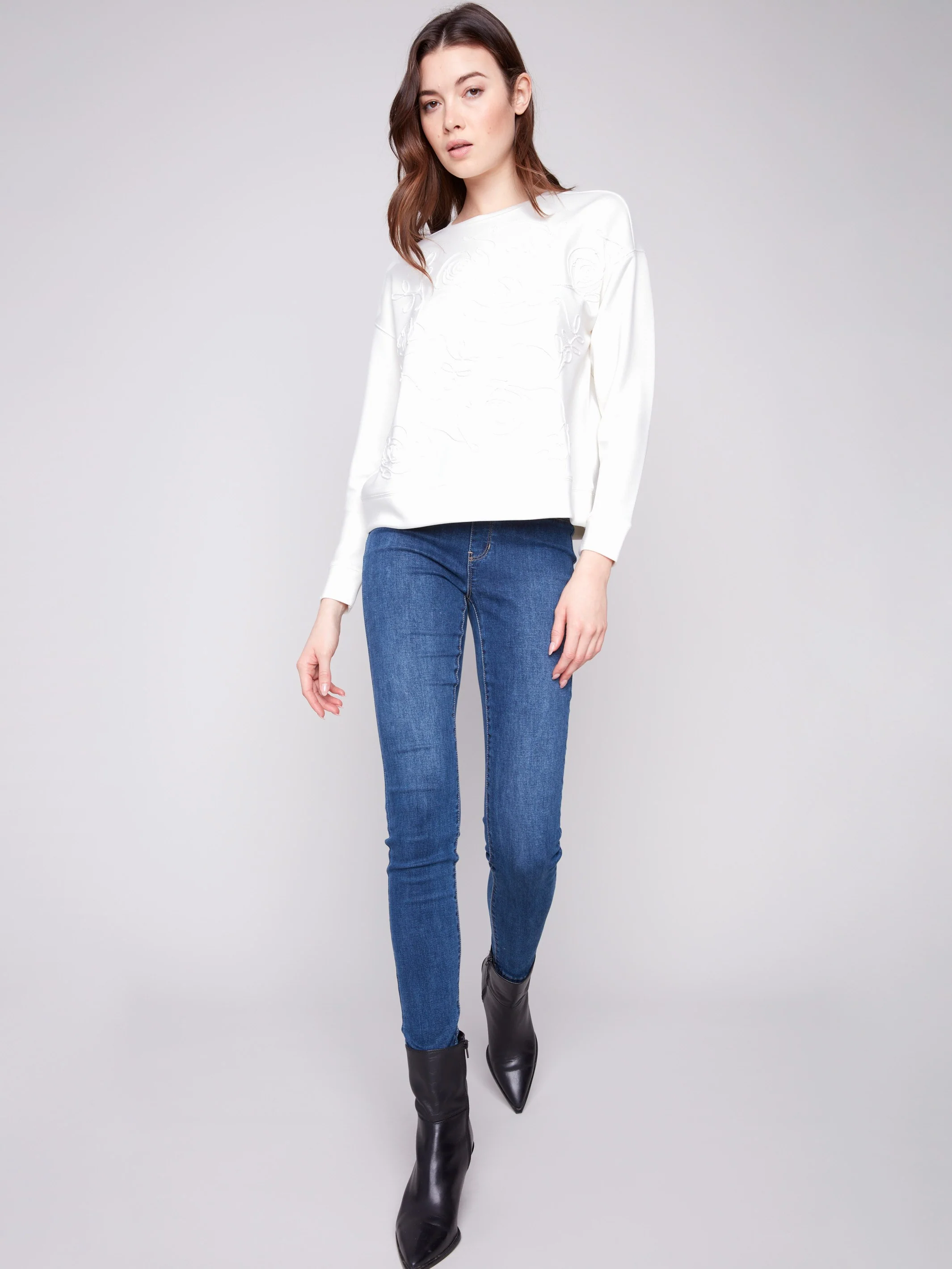 Scuba Knit Top with Soutache Detail - Ecru - Image 6