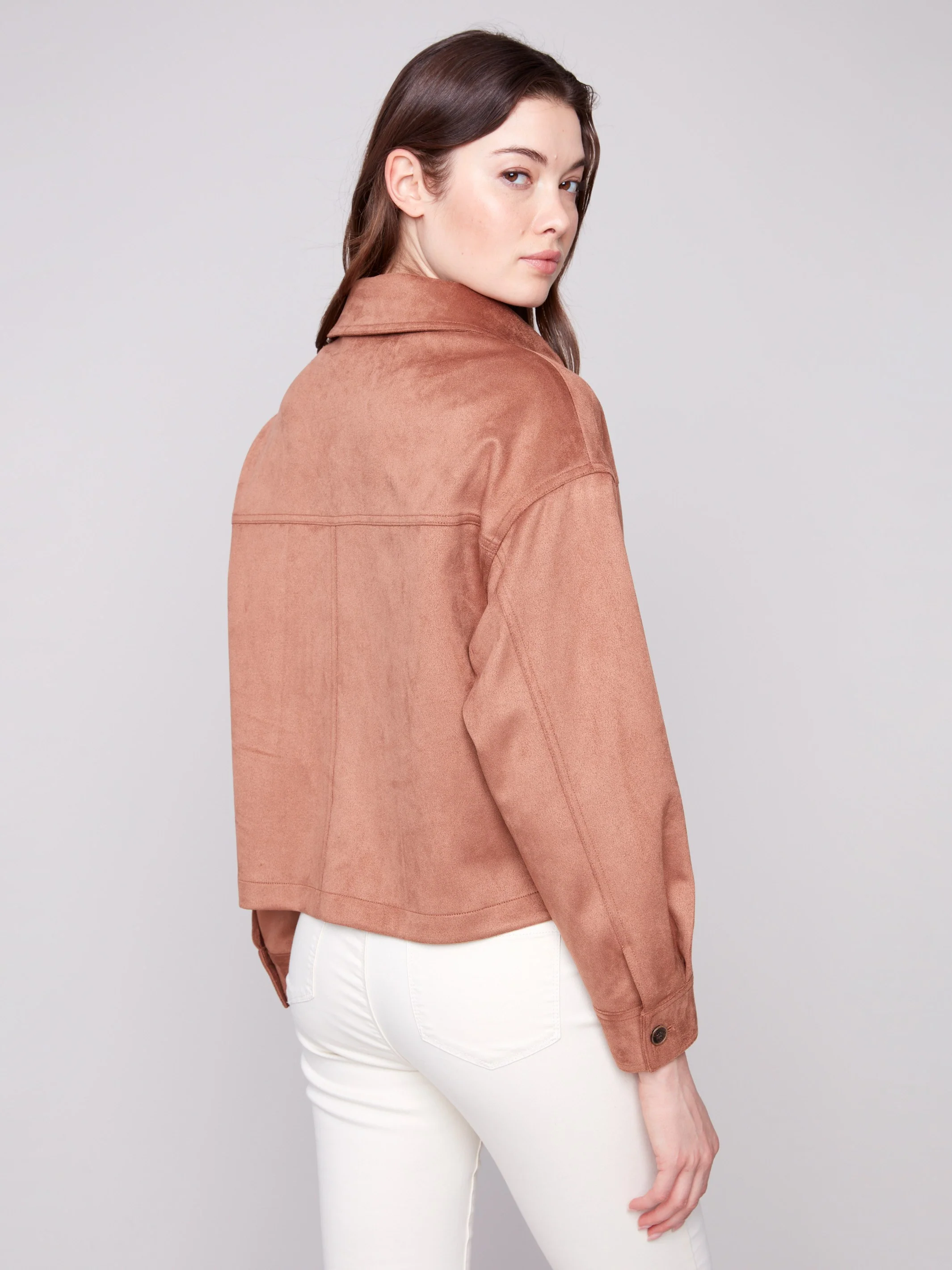 Short Faux Suede Jacket - Truffle - Image 4