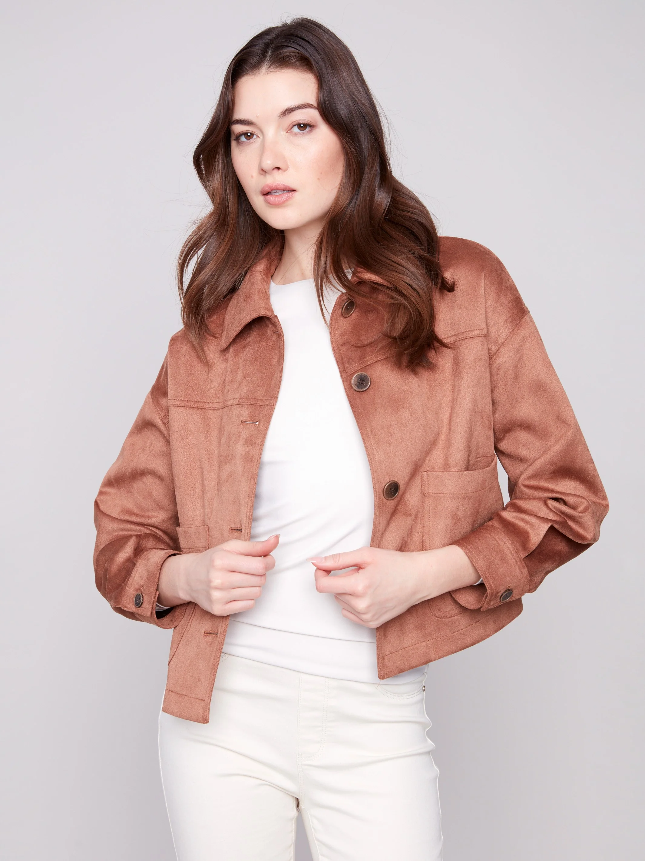 Short Faux Suede Jacket - Truffle - Image 5