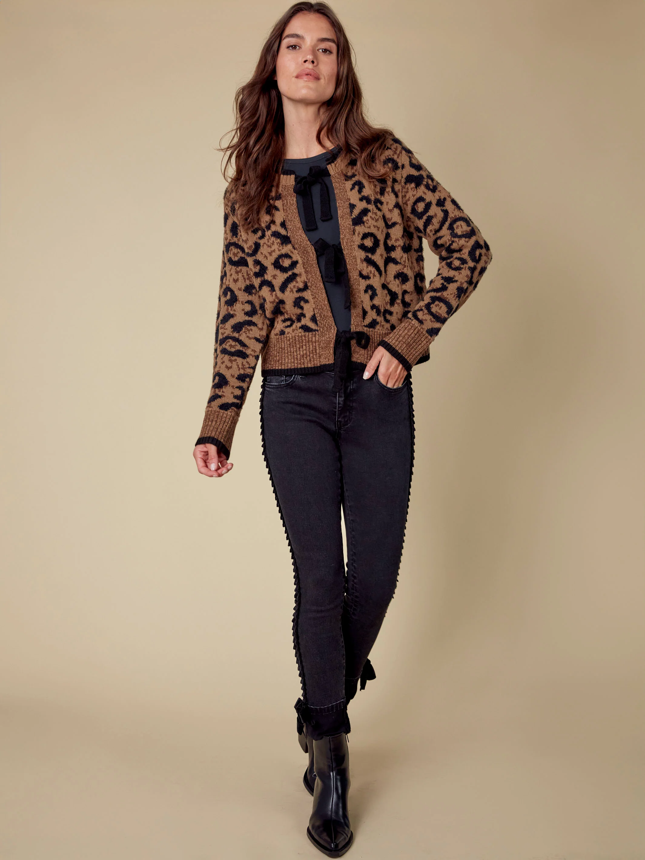 Slim Leg Jeans With Velvet Bow - Charcoal - Image 6