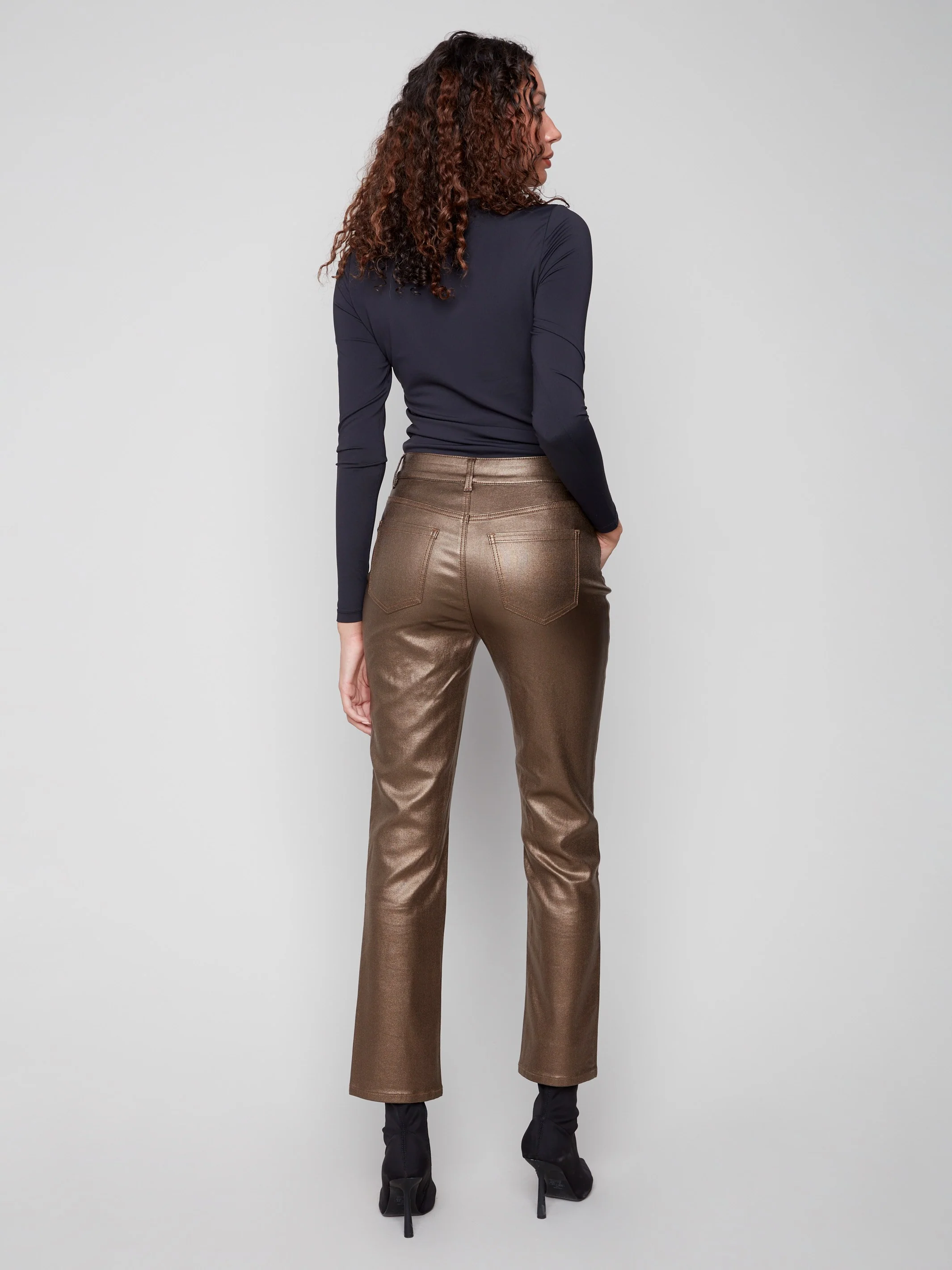 Slim Leg Metallic Wax Twill Pants - Copper - Image 4