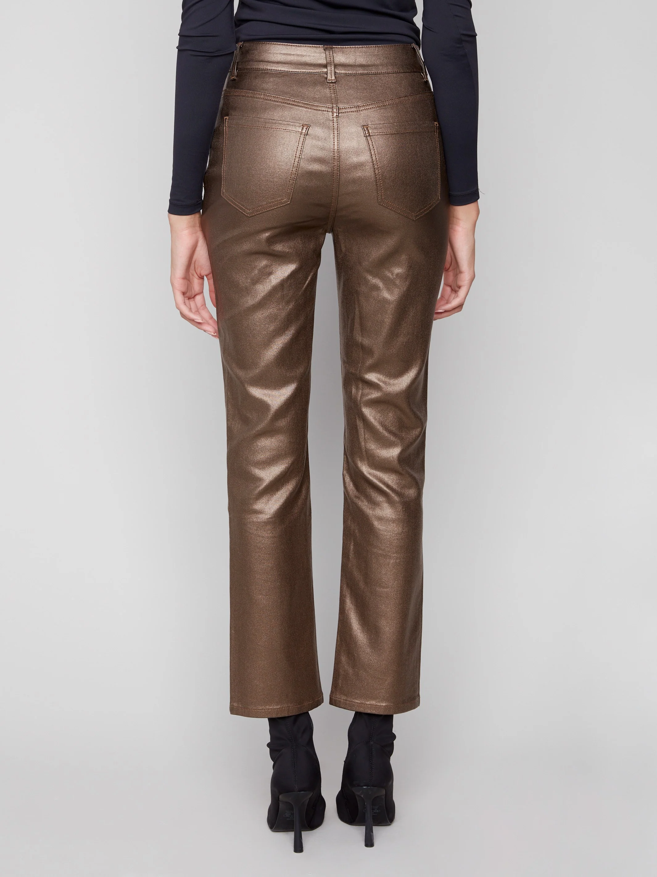 Slim Leg Metallic Wax Twill Pants - Copper - Image 5