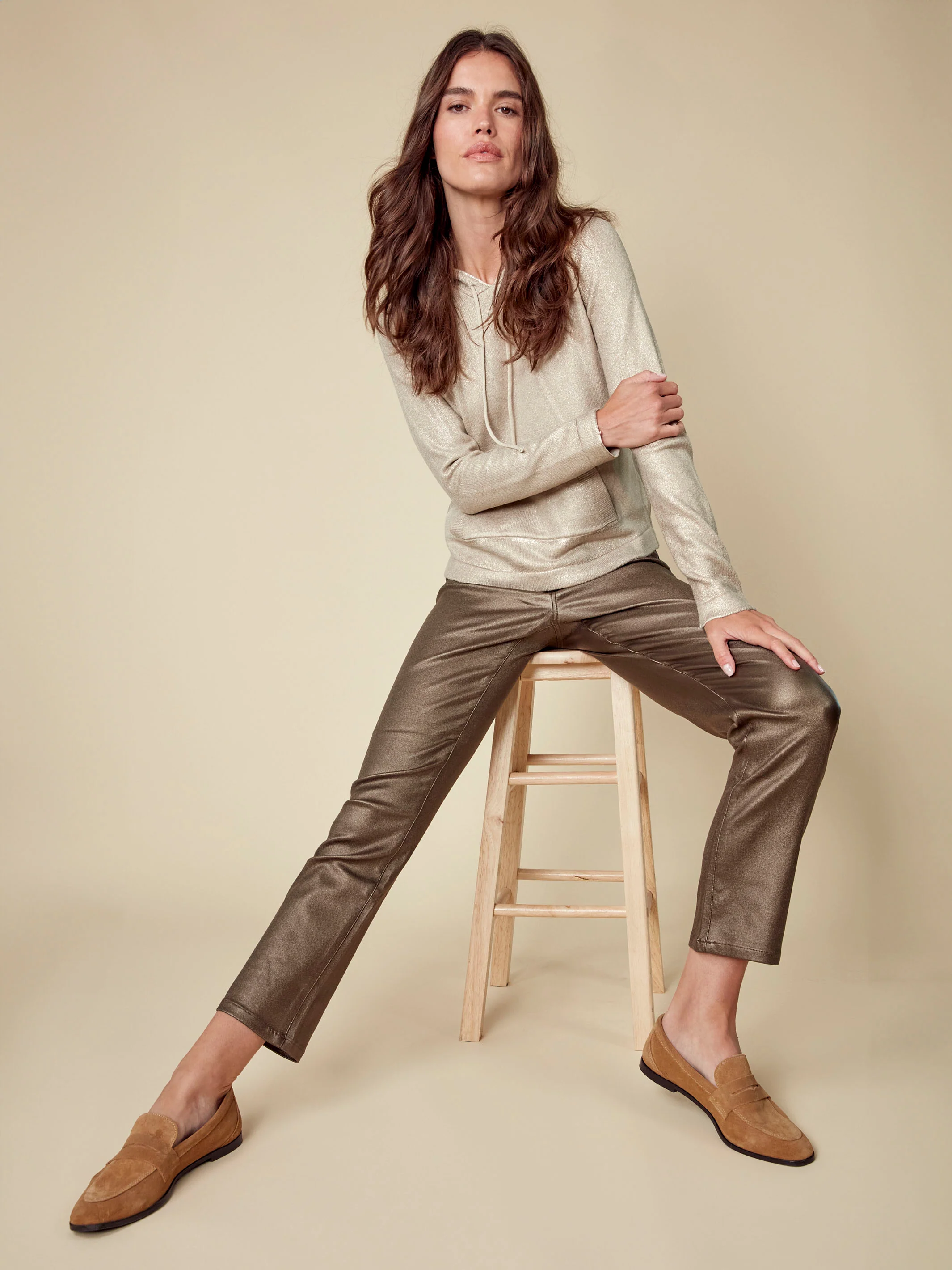 Slim Leg Metallic Wax Twill Pants - Copper - Image 6