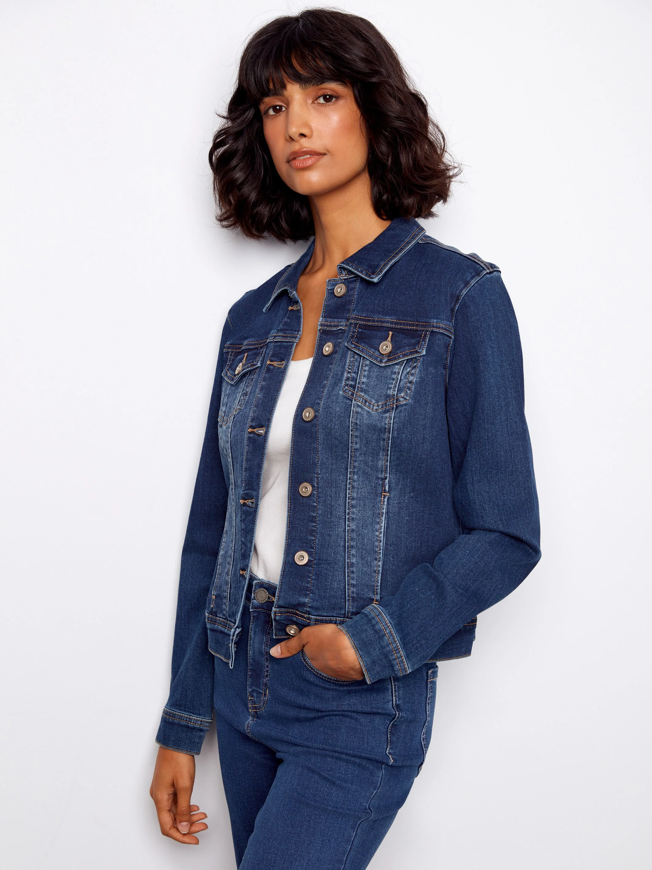 Stretch Denim Jacket - Indigo - Image 3