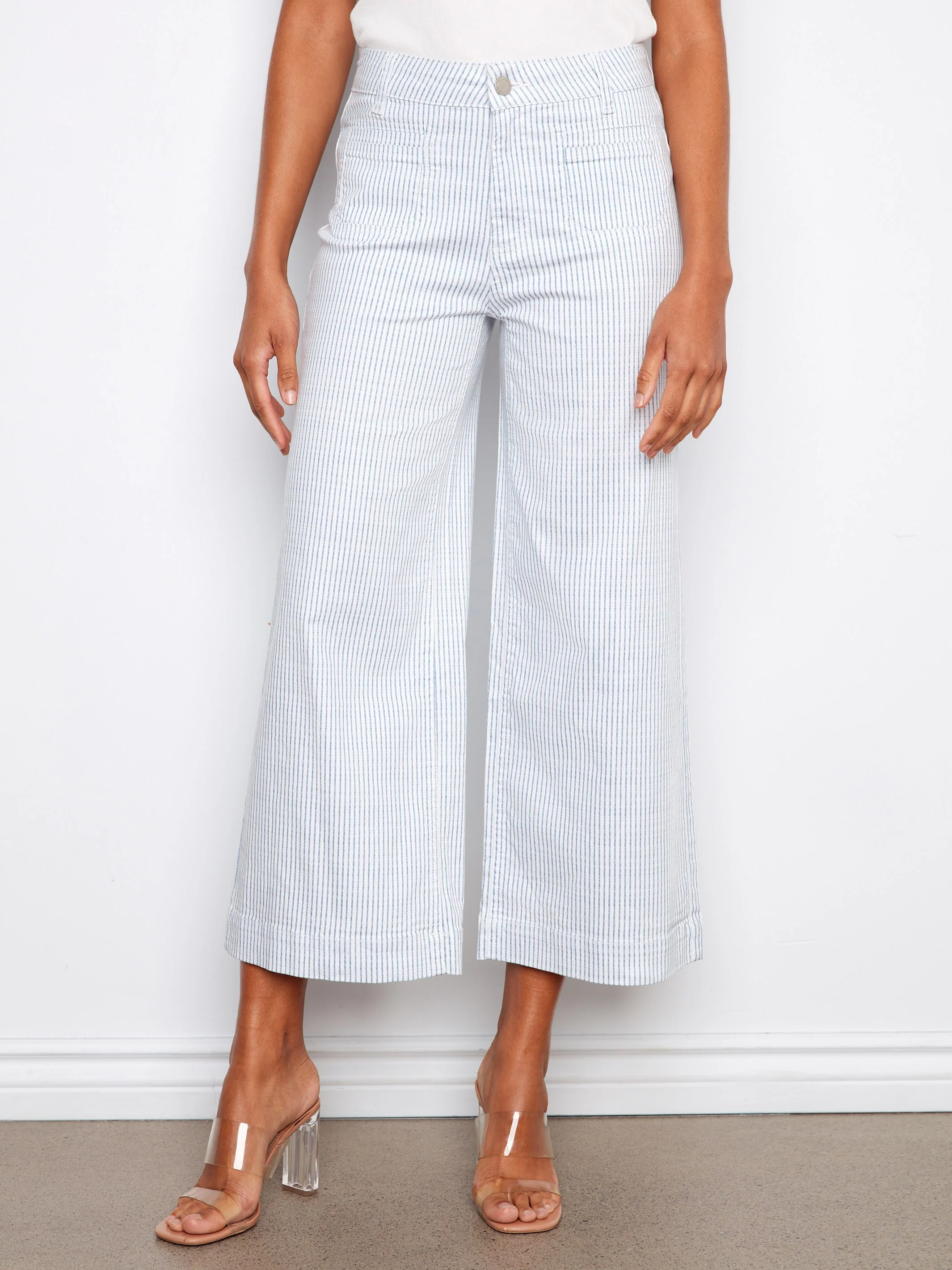 Striped Cropped Patch Pocket Flare Twill Pants - Lines - Image 3