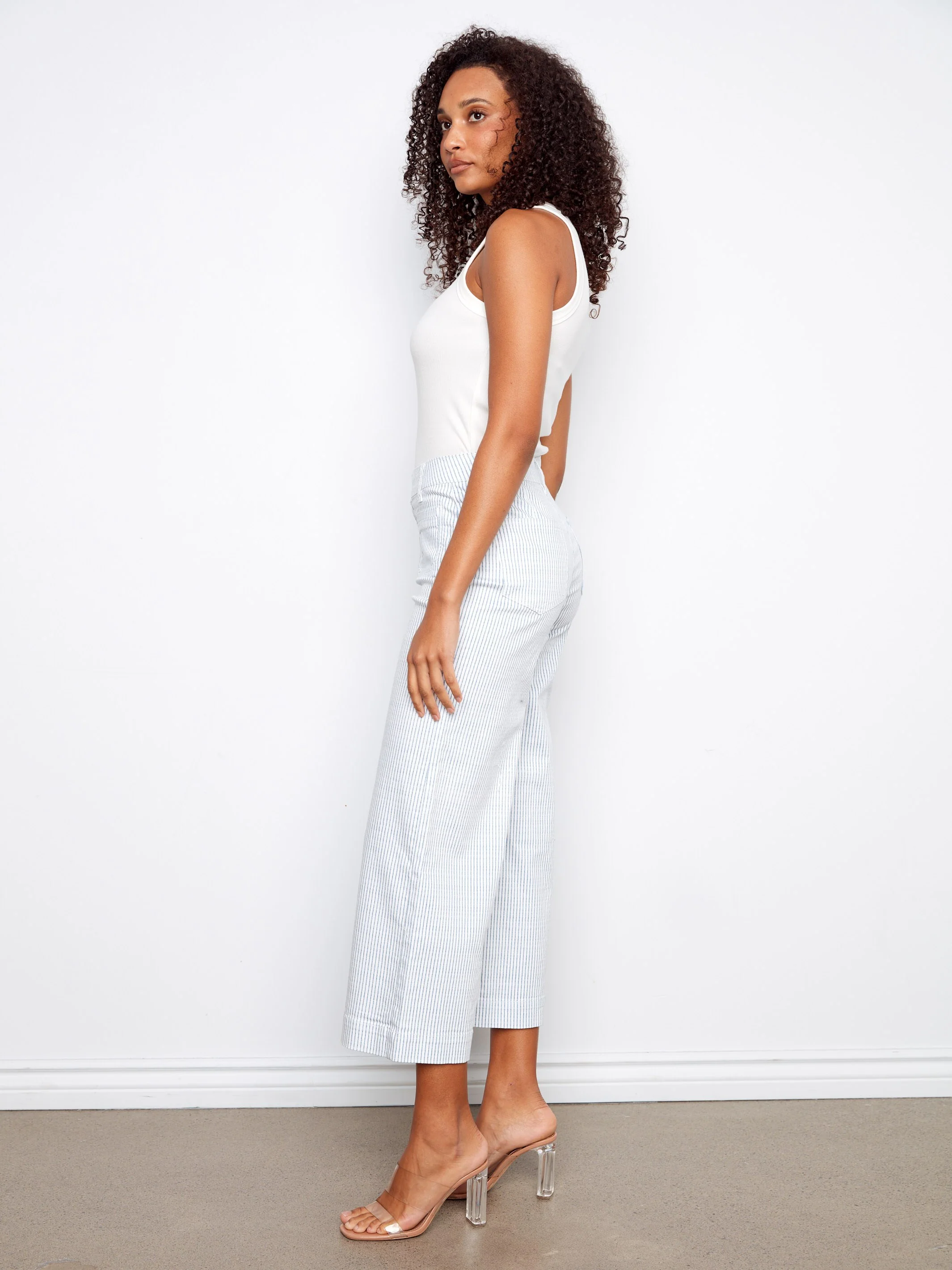 Striped Cropped Patch Pocket Flare Twill Pants - Lines - Image 4