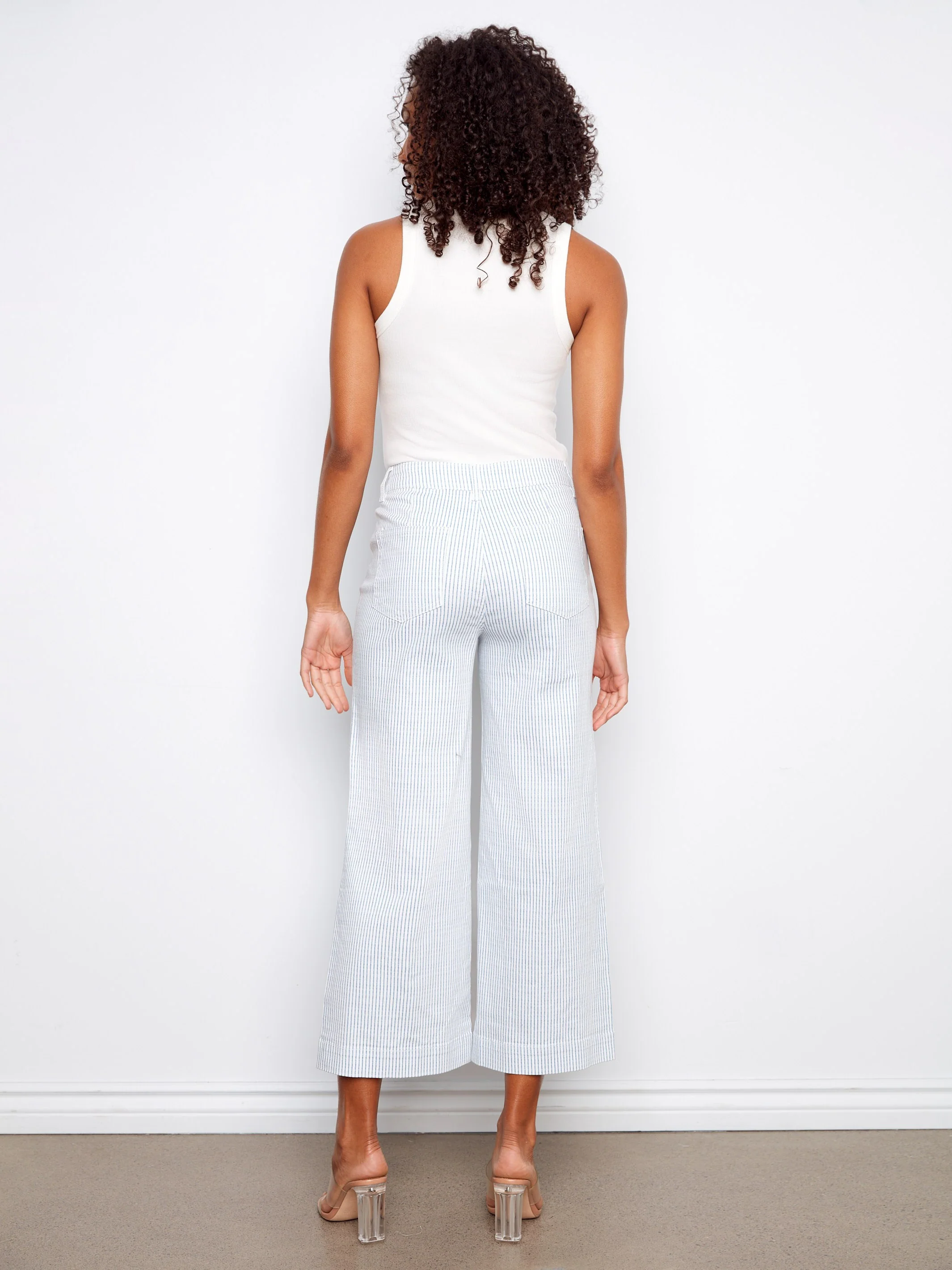 Striped Cropped Patch Pocket Flare Twill Pants - Lines - Image 5