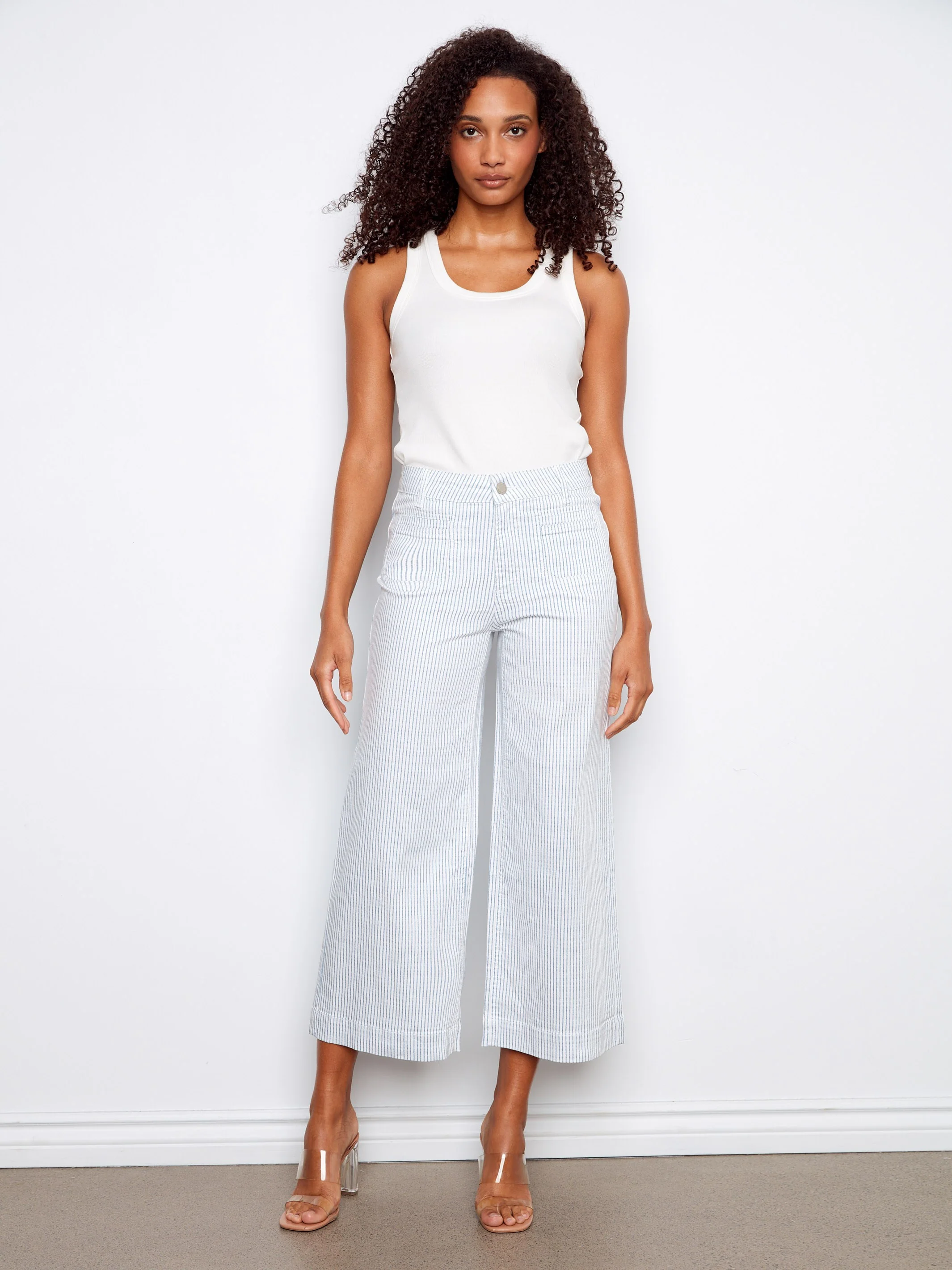 Striped Cropped Patch Pocket Flare Twill Pants - Lines - Image 6