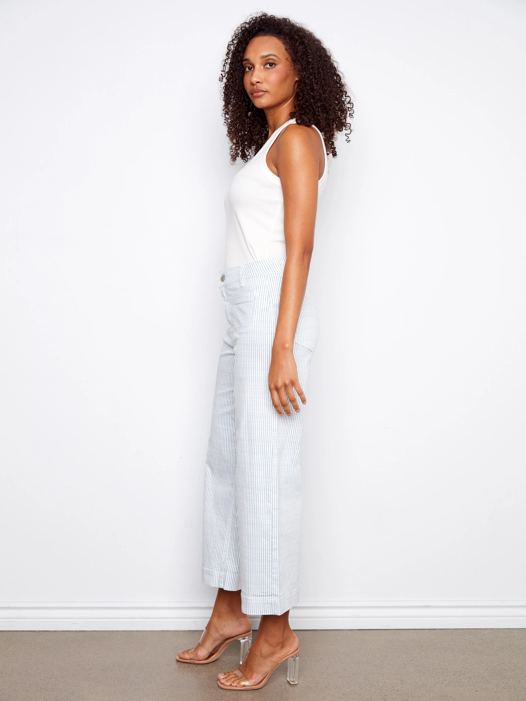 Striped Cropped Patch Pocket Flare Twill Pants - Lines - Image 7