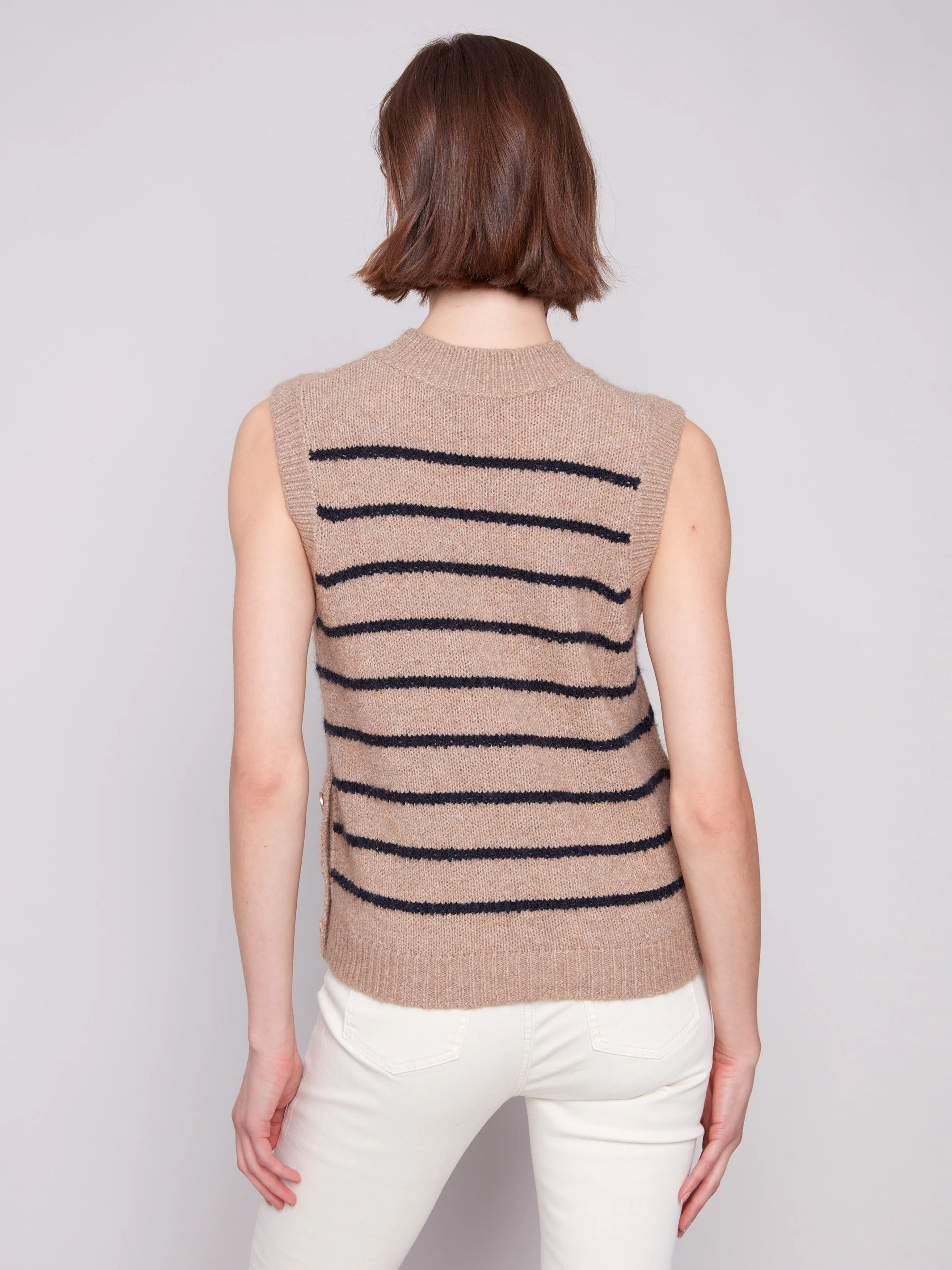 Striped Sleeveless Sweater Vest - Heather Camel - Image 4