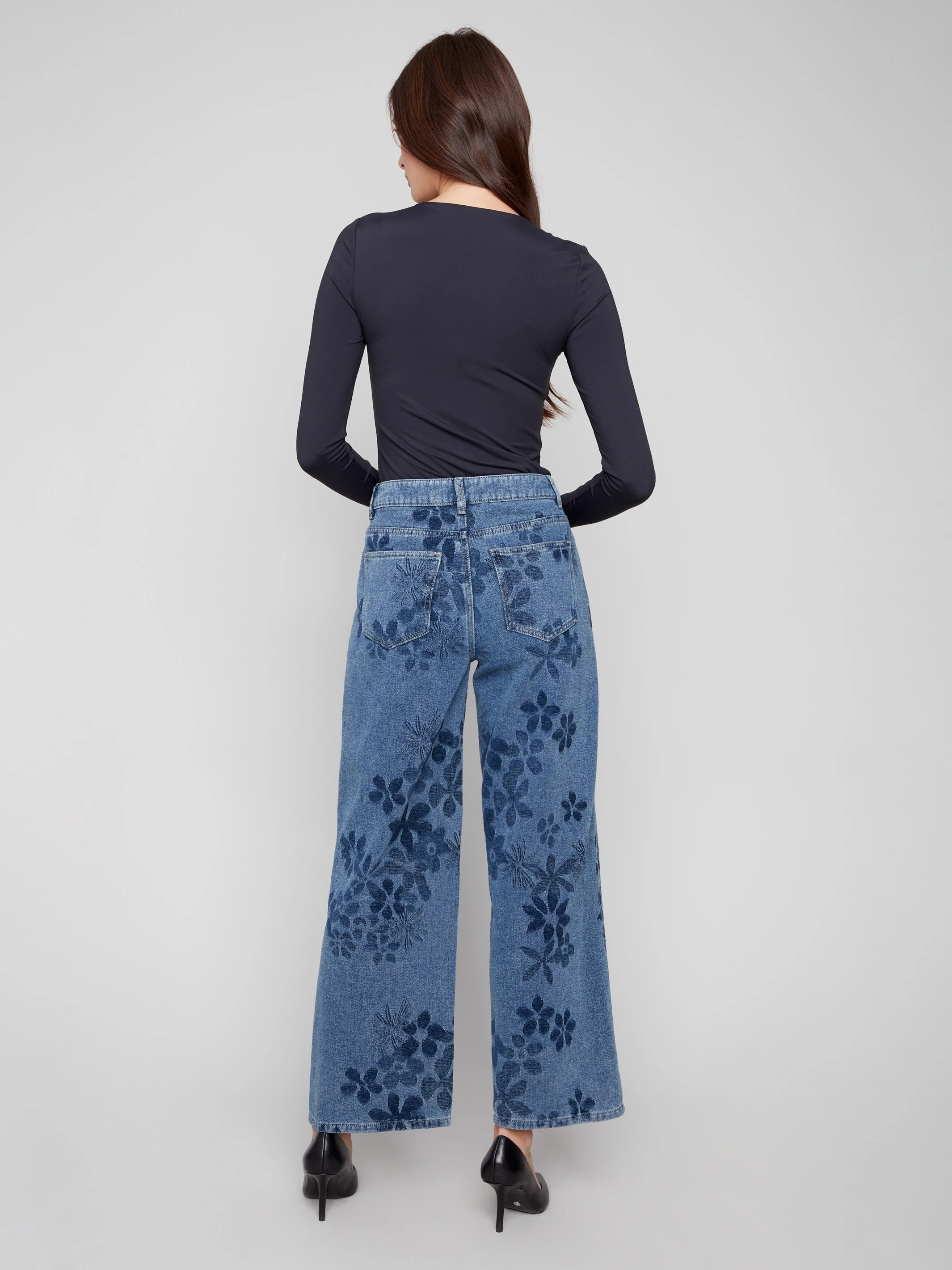 Wide Leg Floral Jeans - Flowers - Image 4