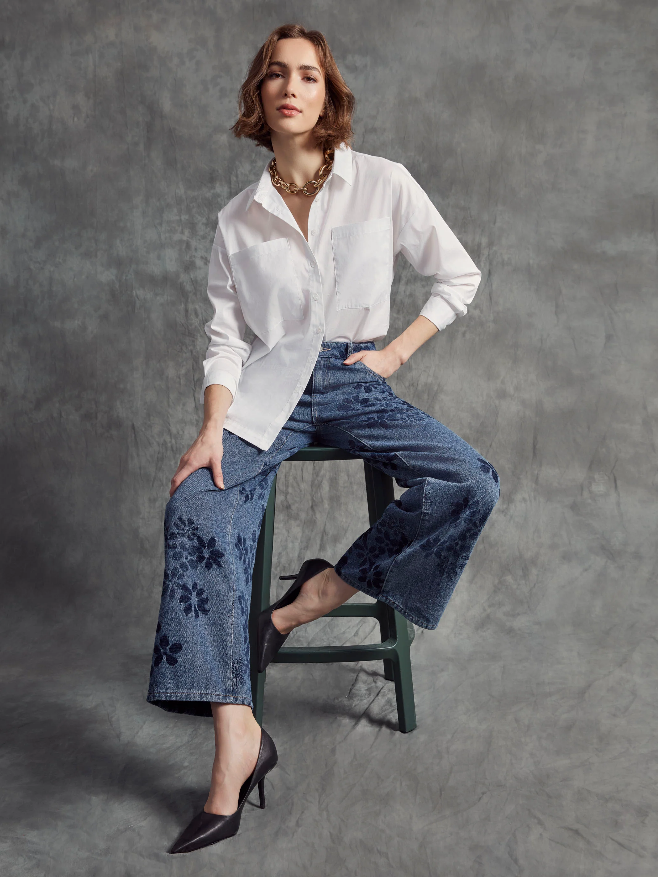 Wide Leg Floral Jeans - Flowers - Image 5